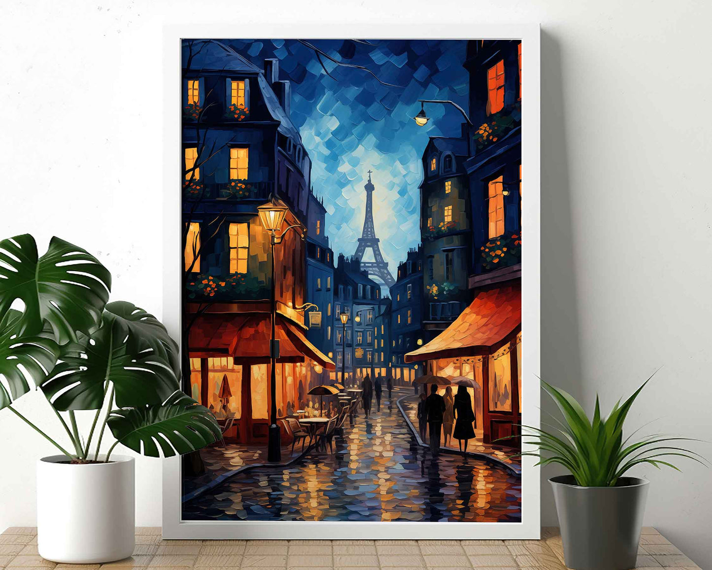 Framed Image of Van Gogh Style Starry Night in Paris Wall Art Print Poster