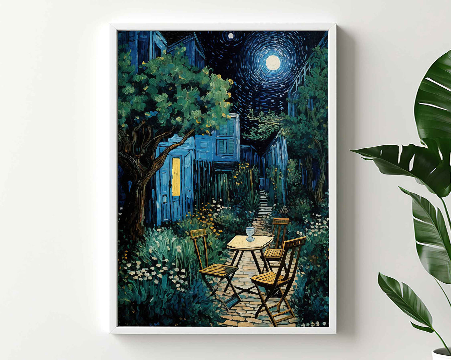 Framed Image of Van Gogh Style Starry Night in Garden Wall Art Print Poster