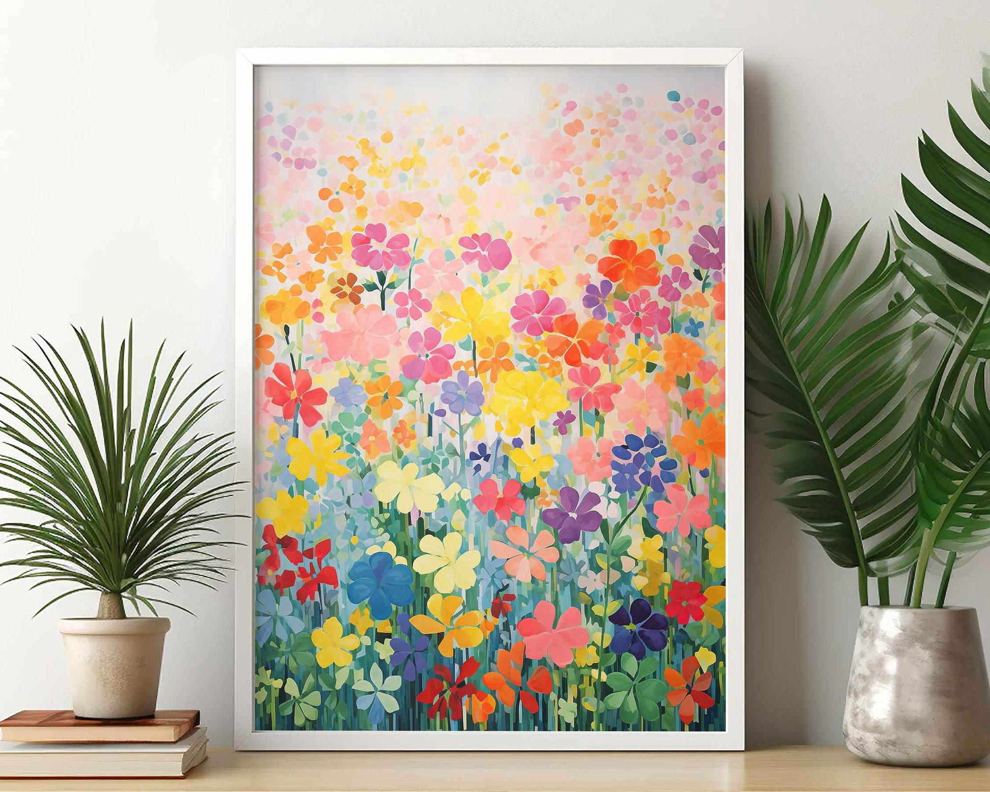 Framed Image of Expressionist Colourful Flowers Wall Art Print Poster