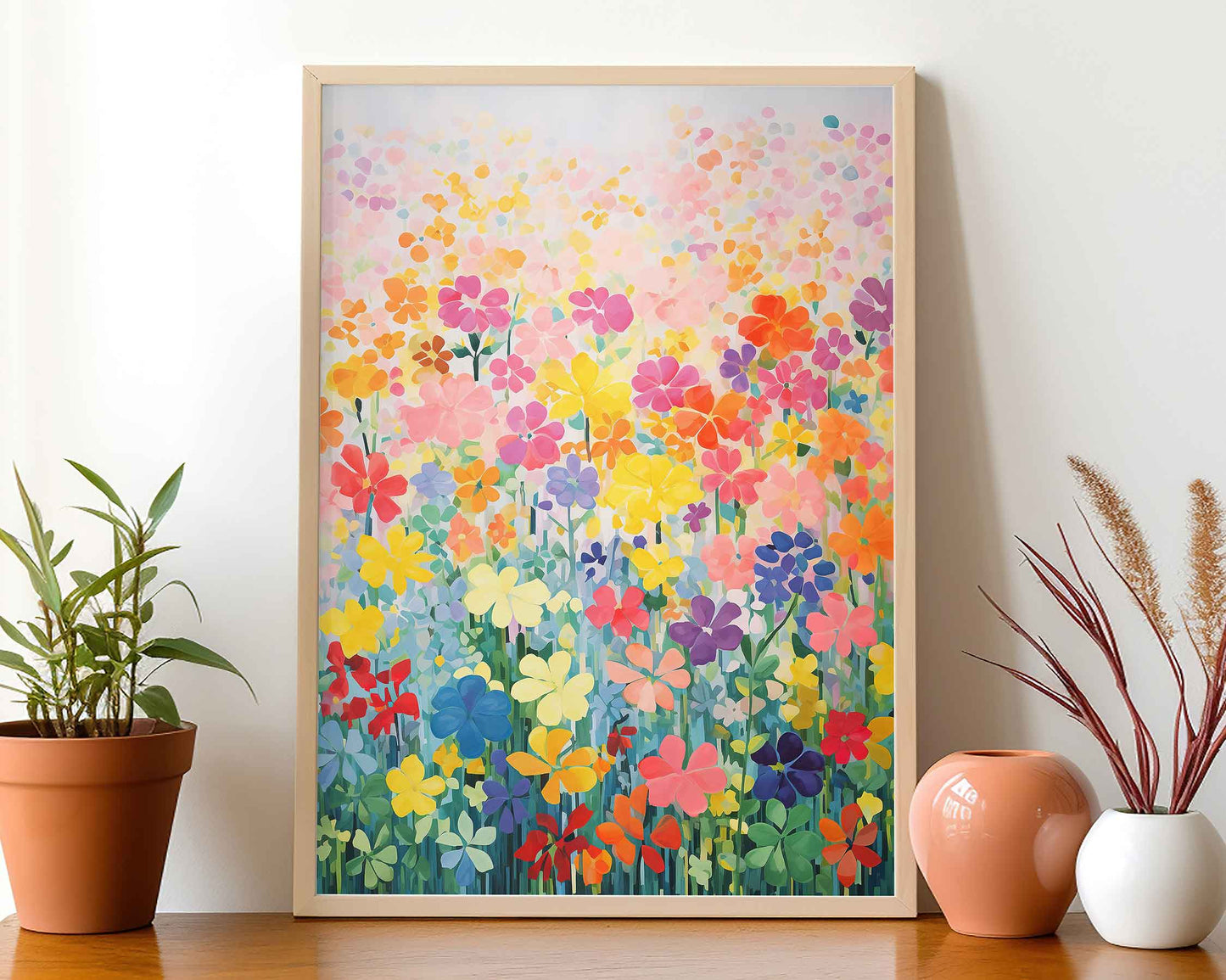 Framed Image of Expressionist Colourful Flowers Wall Art Print Poster