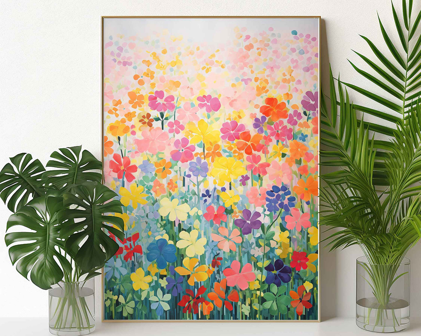 Framed Image of Expressionist Colourful Flowers Wall Art Print Poster